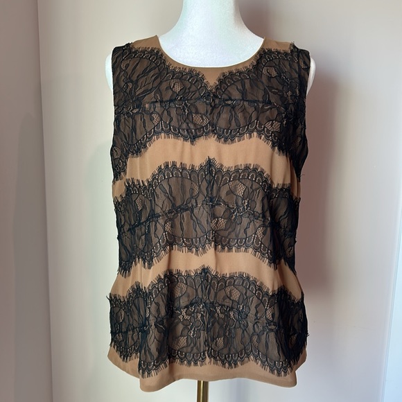 Talbots Elegant Sleeveless Cami Tank Top Black Lace Overlay Appliqué size 8 - Picture 6 of 6